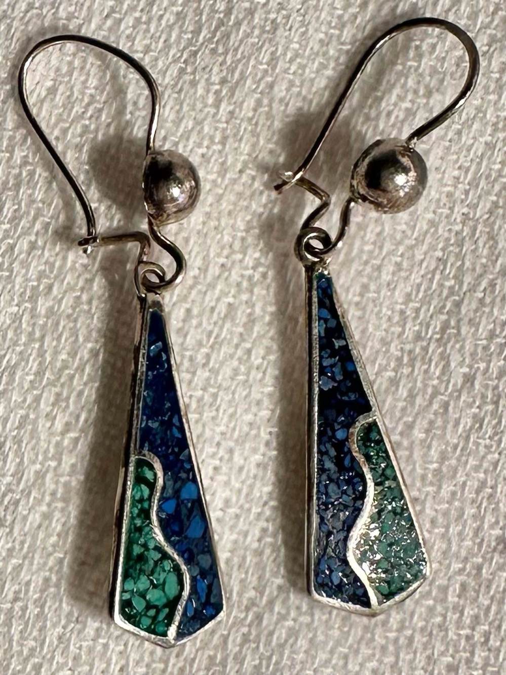 Blue & Green Teardrop Dangle Earrings-3/4”